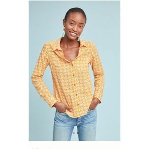 Maeve x Anthropologie Petrin Buttondown Shirt Yellow Cotton Size 6